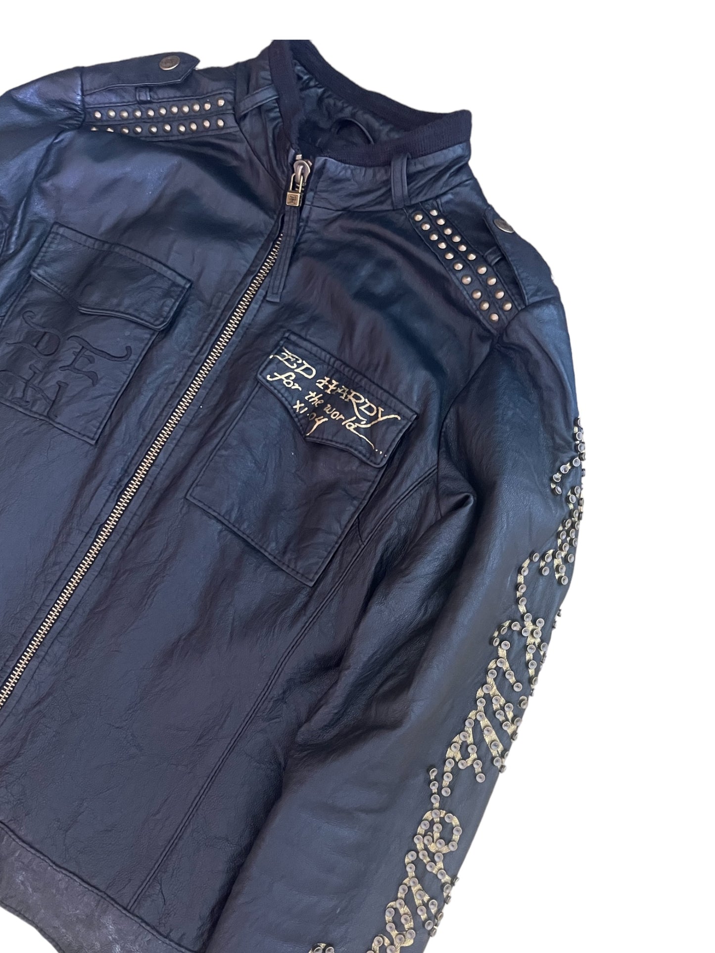 Y2K Ed Hardy Leather Jacket