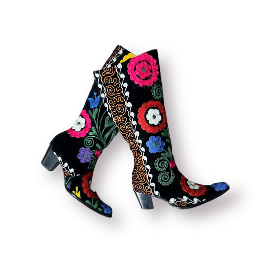 Embroidered Velvet Boots