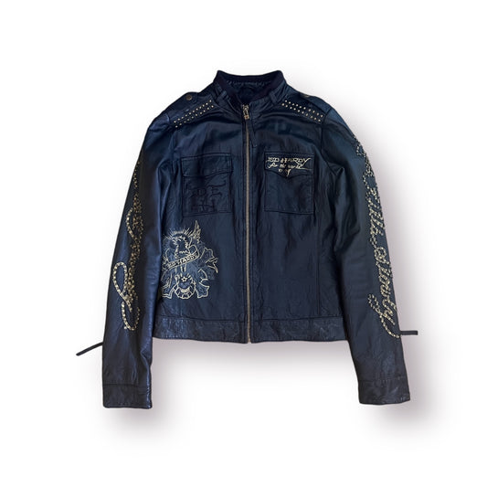 Y2K Ed Hardy Leather Jacket