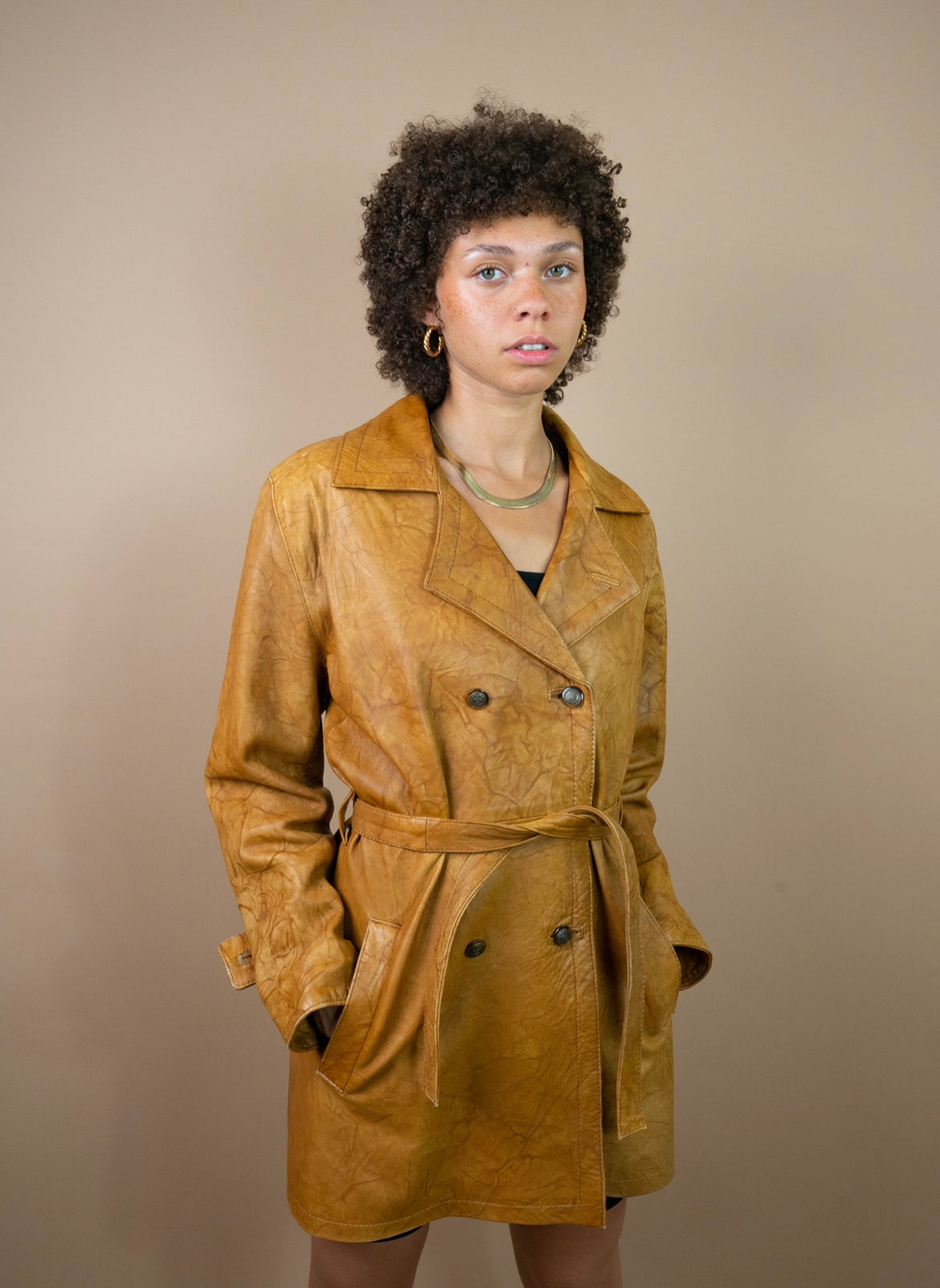 Vintage Leder Trenchcoat